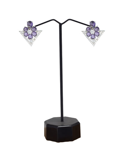 Silver Plated Purple Floral Stud Earrings For Women