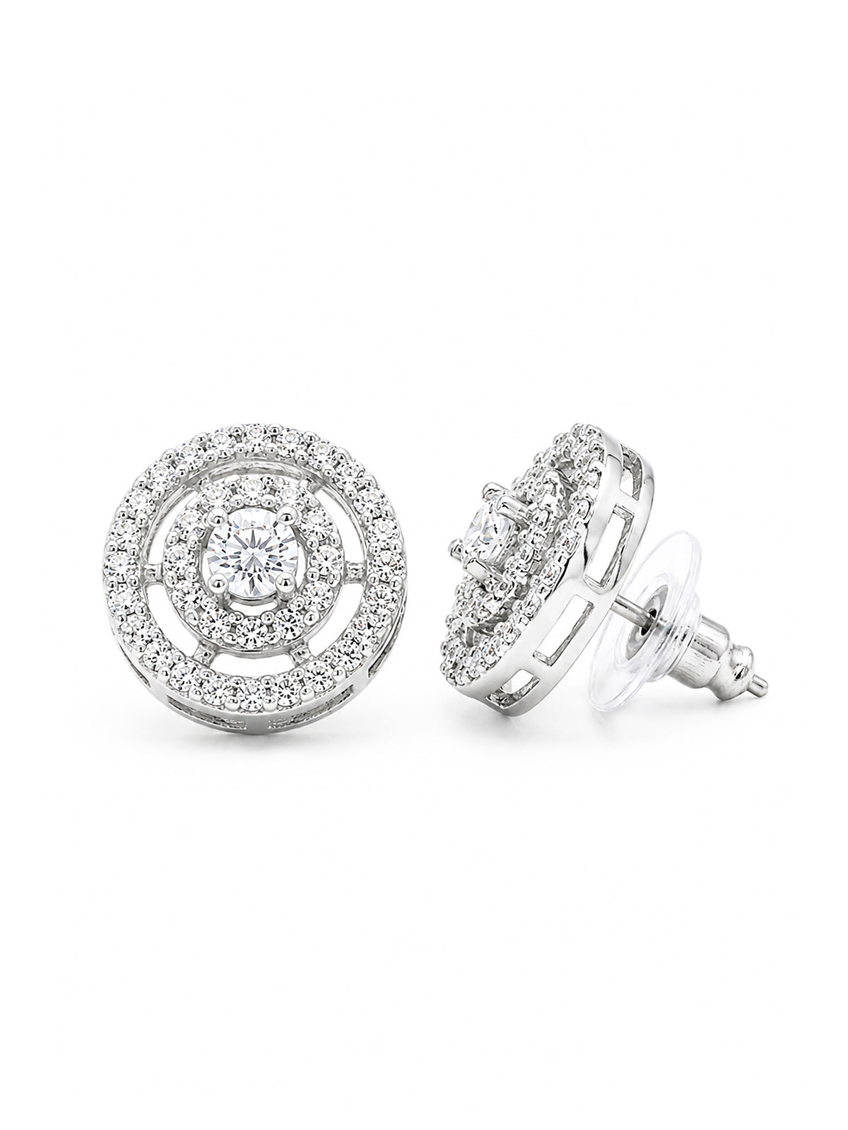 Rhodium Plated AD Stud Earrings for Women