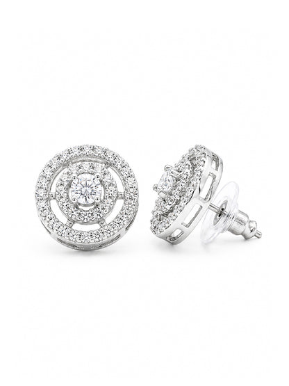 Rhodium Plated AD Stud Earrings for Women