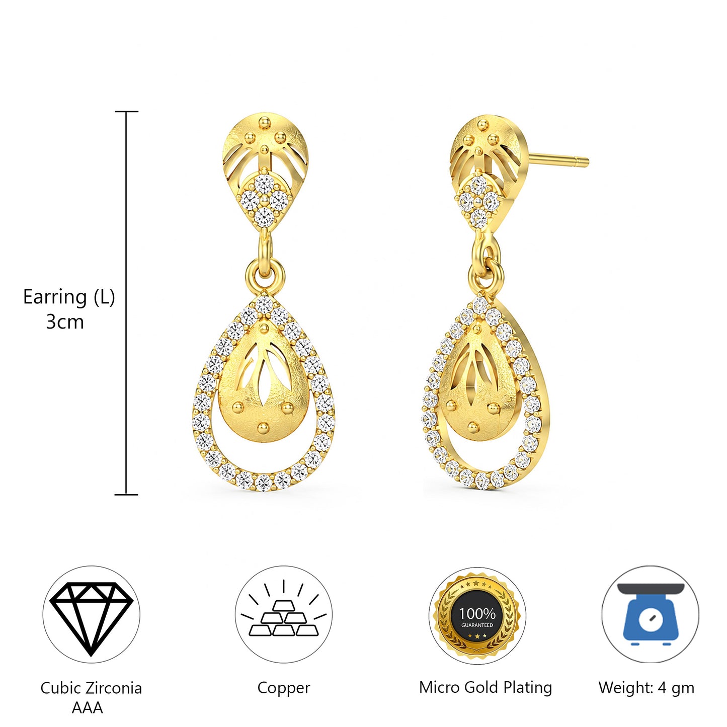 Micro Gold Plated AD Drop Earrings for Women