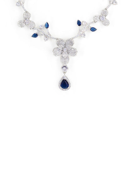 Silver Plated Blue & White American Diamond Designer Jewellery Set