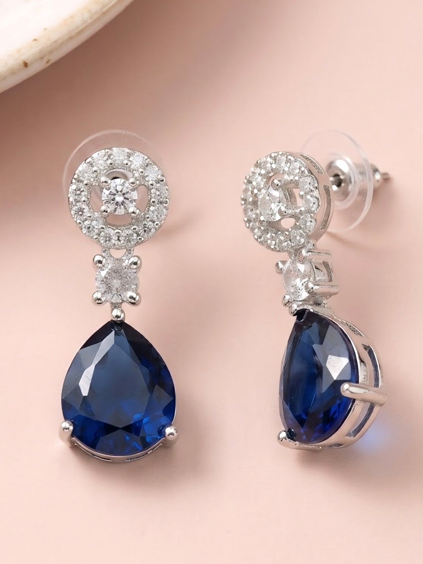 Silver Plated Blue AD Drop Earrings for Women