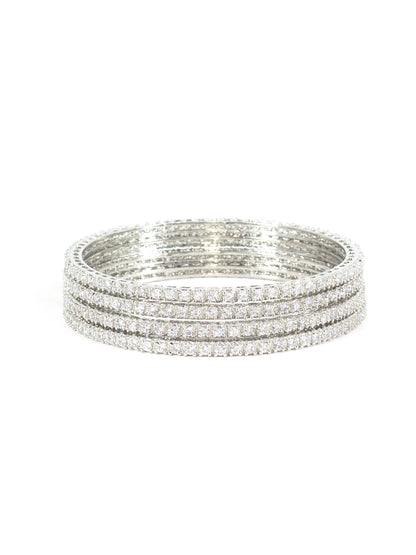 Set of 4 Silver Plated American Diamond Minimal Bangle Set for Women