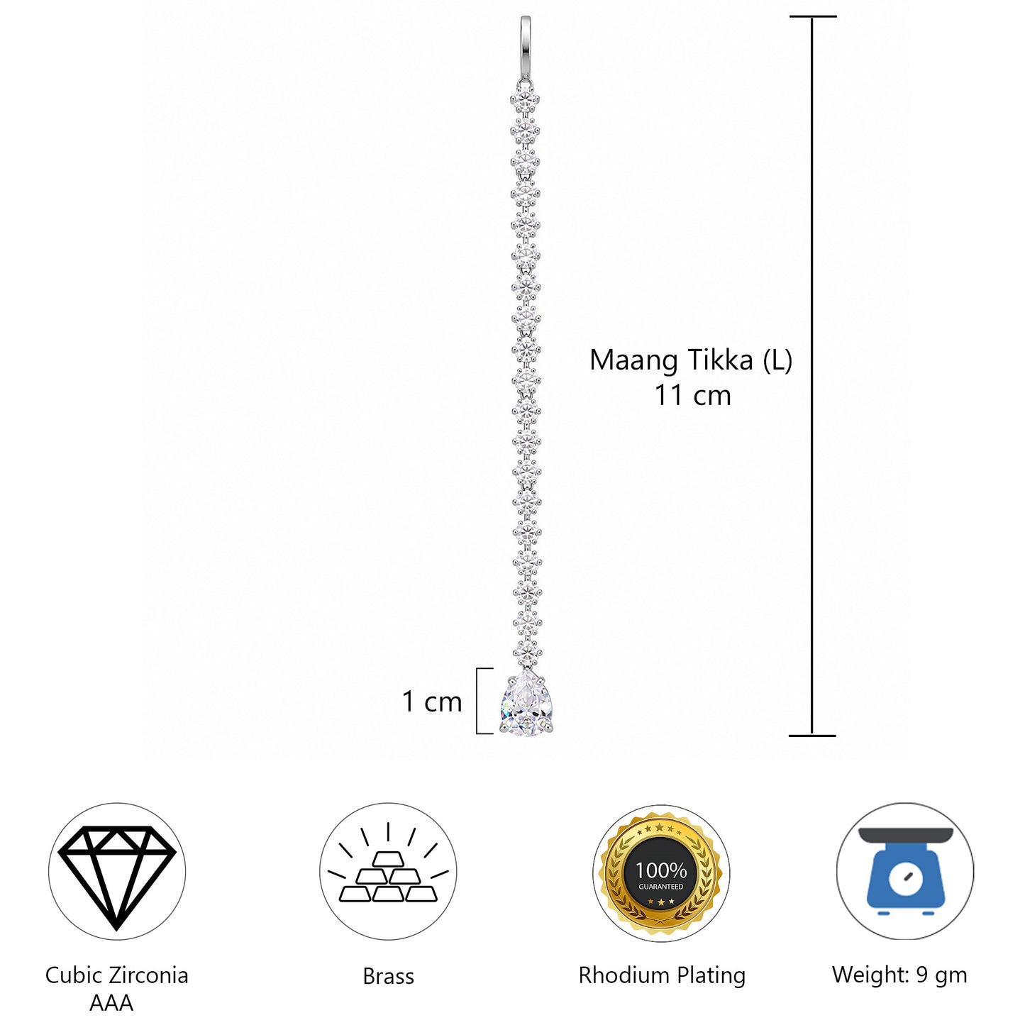 Silver Plated AD Teardrop Maang Tikka for Women