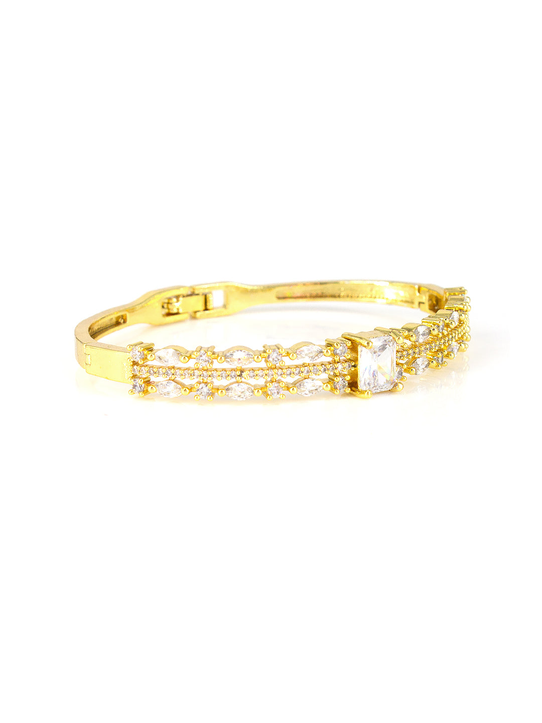 American Diamond Gold Plated Petal Design green Bracelet for Women and Girls