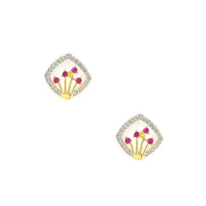 Gold Plated Red AD Stud Earrings for Women