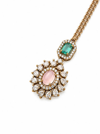 Antique Gold Plated Pink AD Maang Tikka for Women