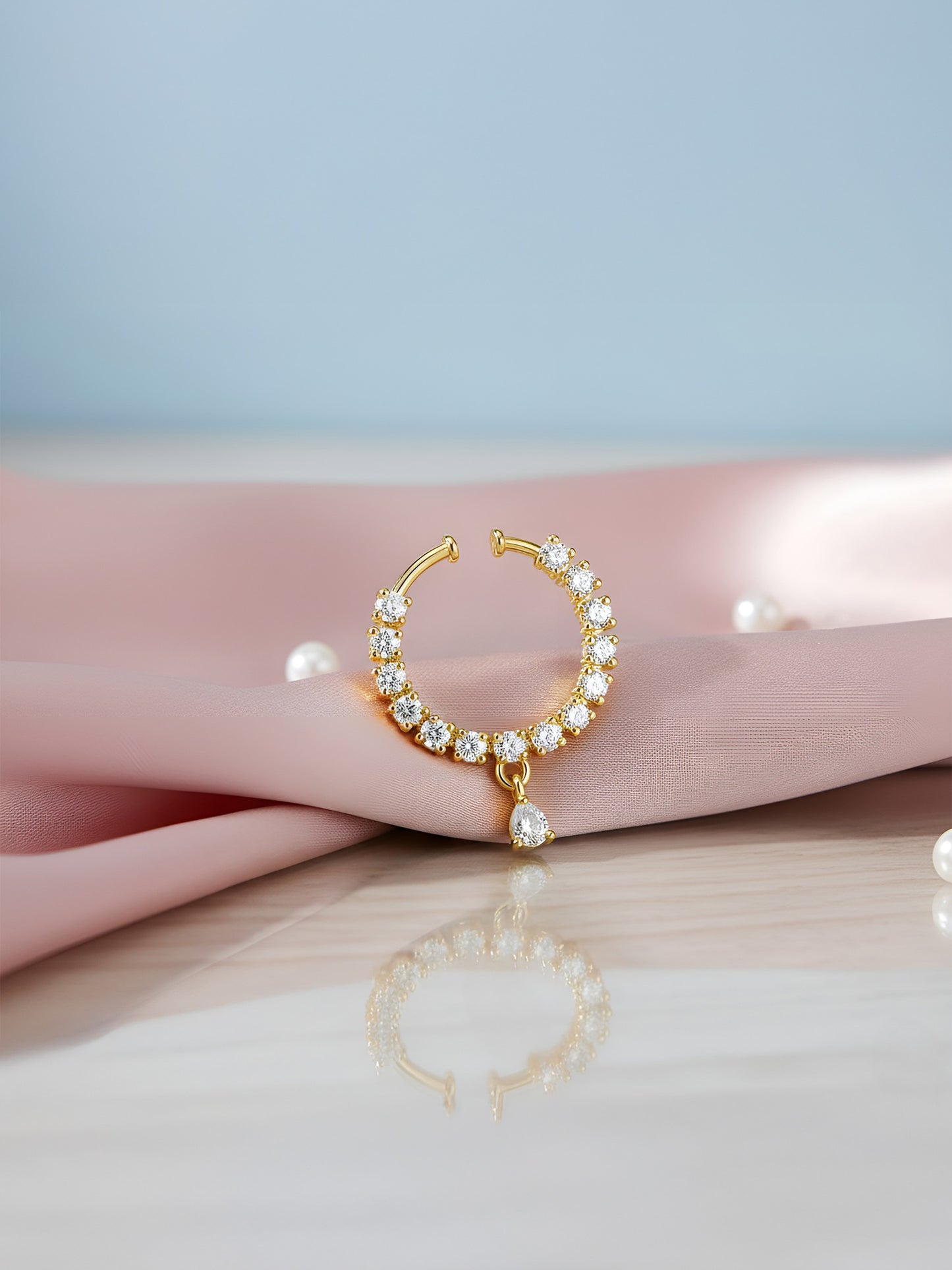 Gold Plated AD Bridal Drop Press On Nose Ring for Women