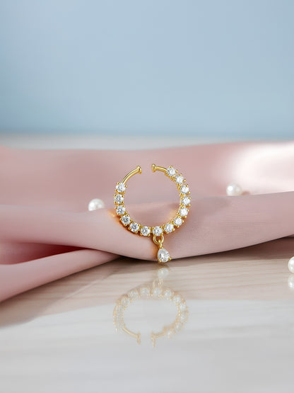 Gold Plated AD Bridal Drop Press On Nose Ring for Women