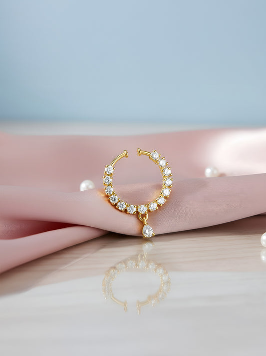 Gold Plated AD Bridal Drop Press On Nose Ring for Women