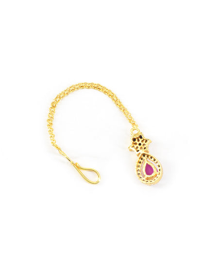 Gold Plated Red AD Maang Tikka for Women