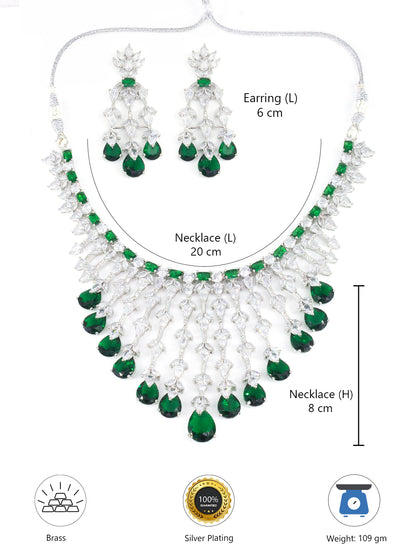 Silver Plated Green American Diamond Semi-Bridal Jewellery Set