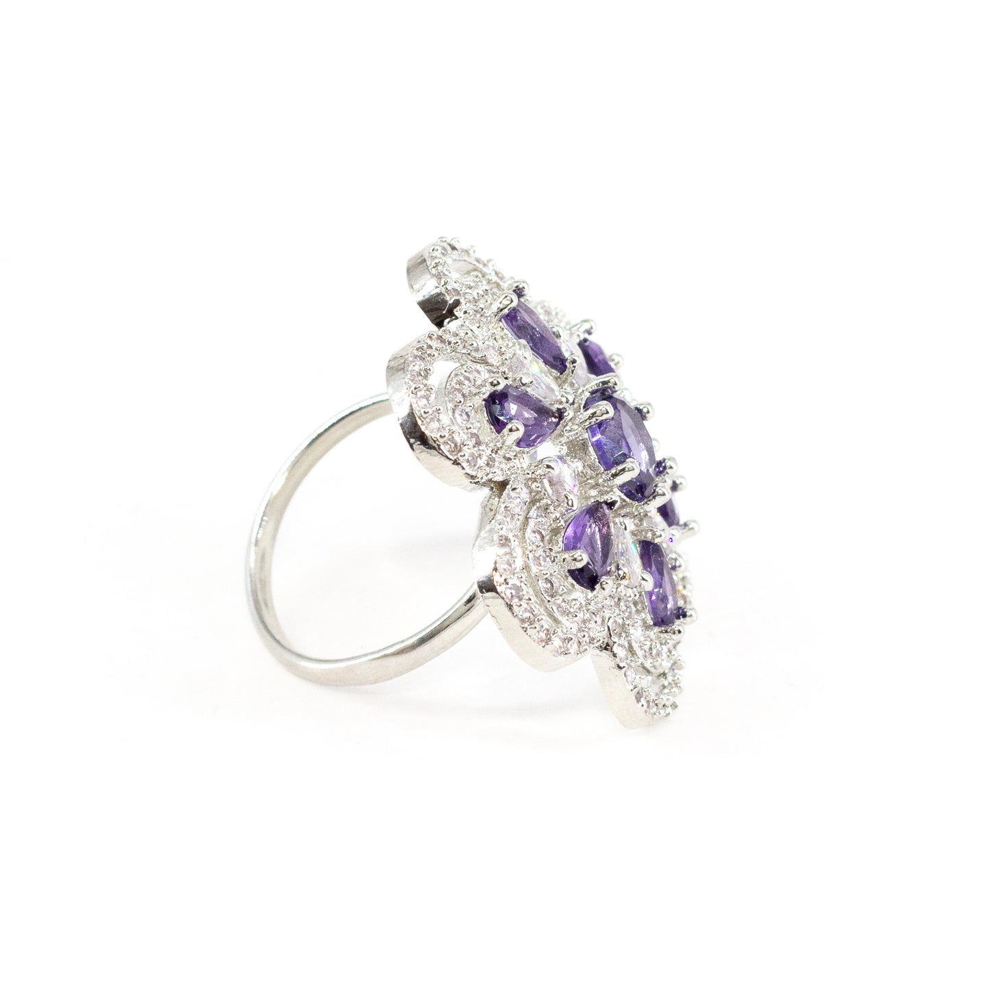 Silver Plated Purple AD Finger Ring for Women