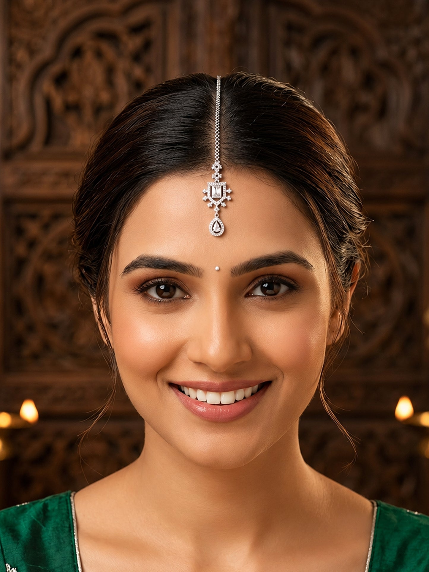 Silver Plated AD Maang Tikka for Women
