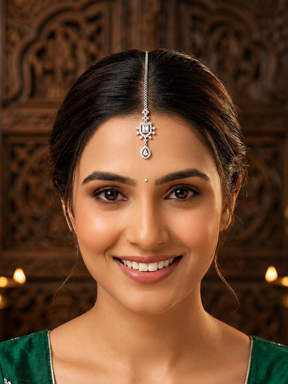 Silver Plated AD Maang Tikka for Women