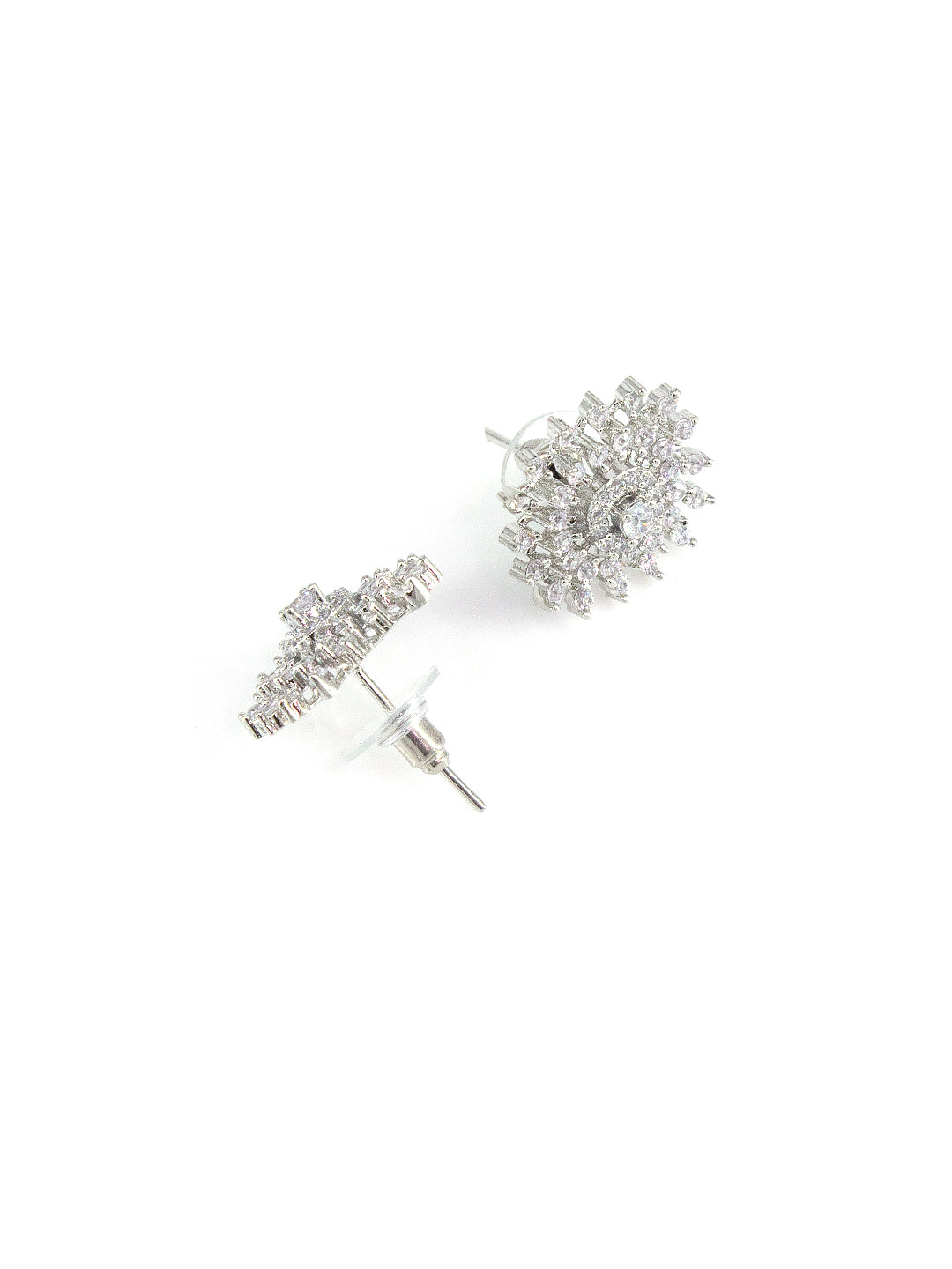 Silver Plated Floral AD Stud Earrings For Women