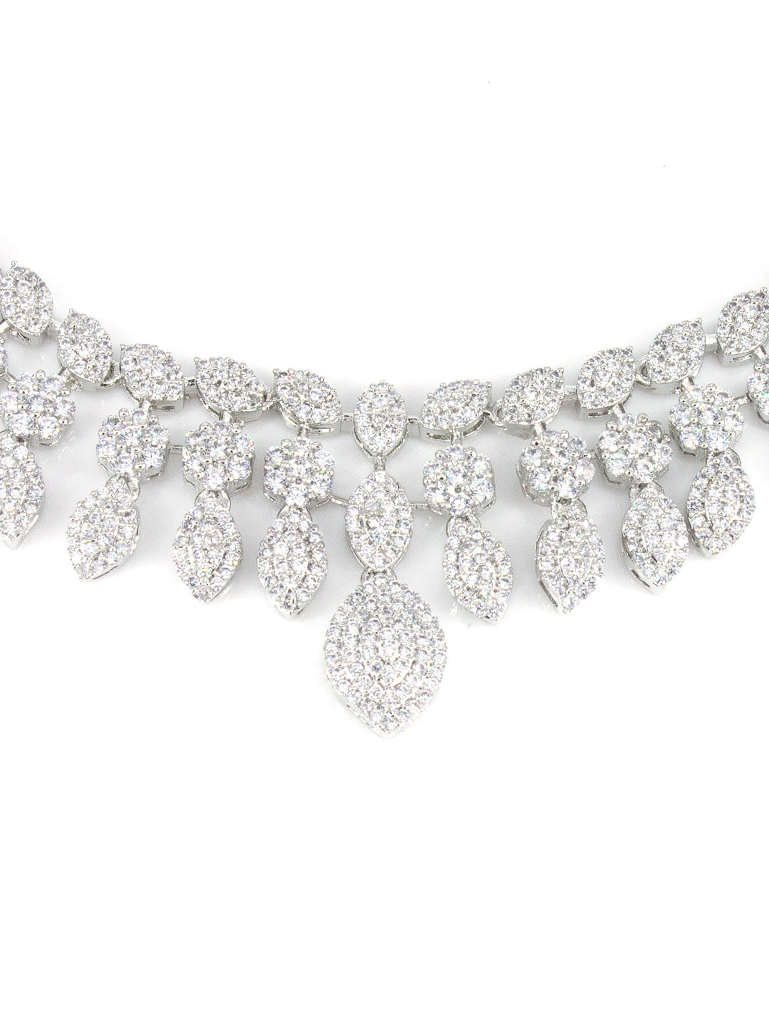 Silver Plated AD Designer Floral Jewellery Set