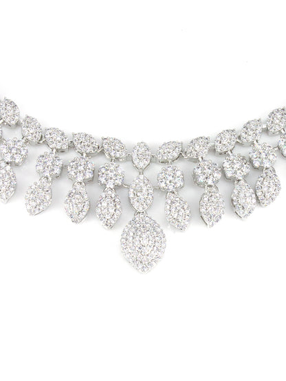 Silver Plated AD Designer Floral Jewellery Set