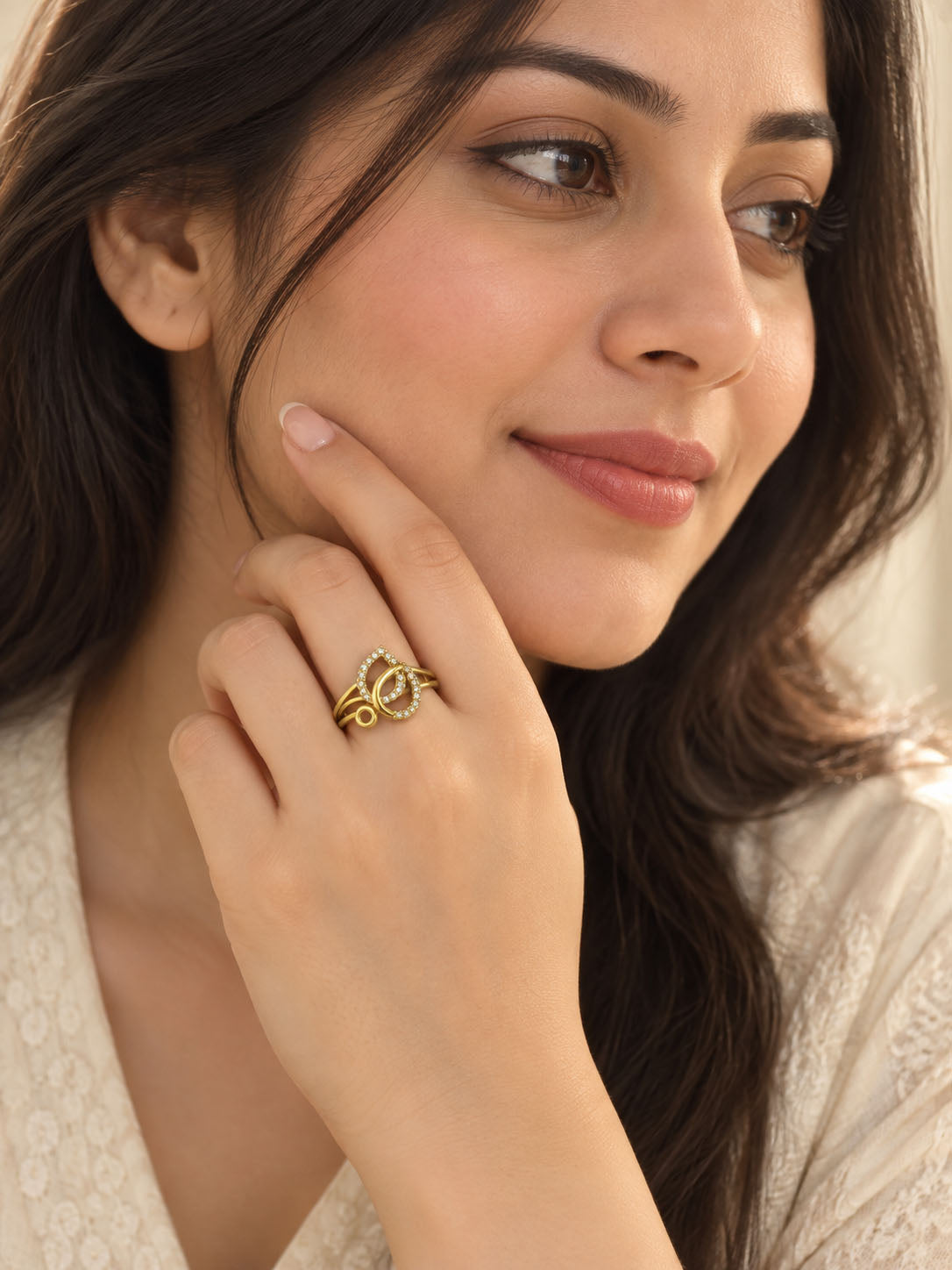 22K Gold Plated AD Finger Ring for Women