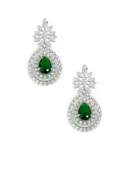 Rhodium-Plated Green Statement AD-Studded Bridal Jewellery Set