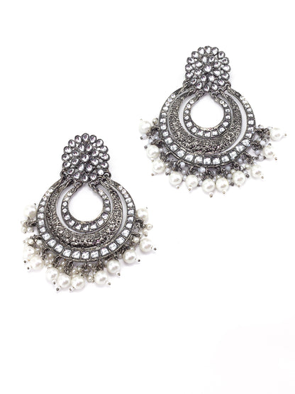 Floral Chandbaali Kundan & Beads Drop Earrings
