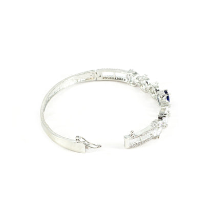 Silver Plated Blue AD Minimal Bangle Bracelet for Women