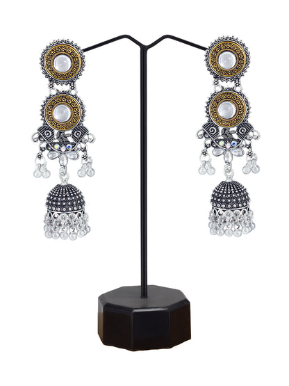 Dual Tone Gold &  Long Jhumki Earrings