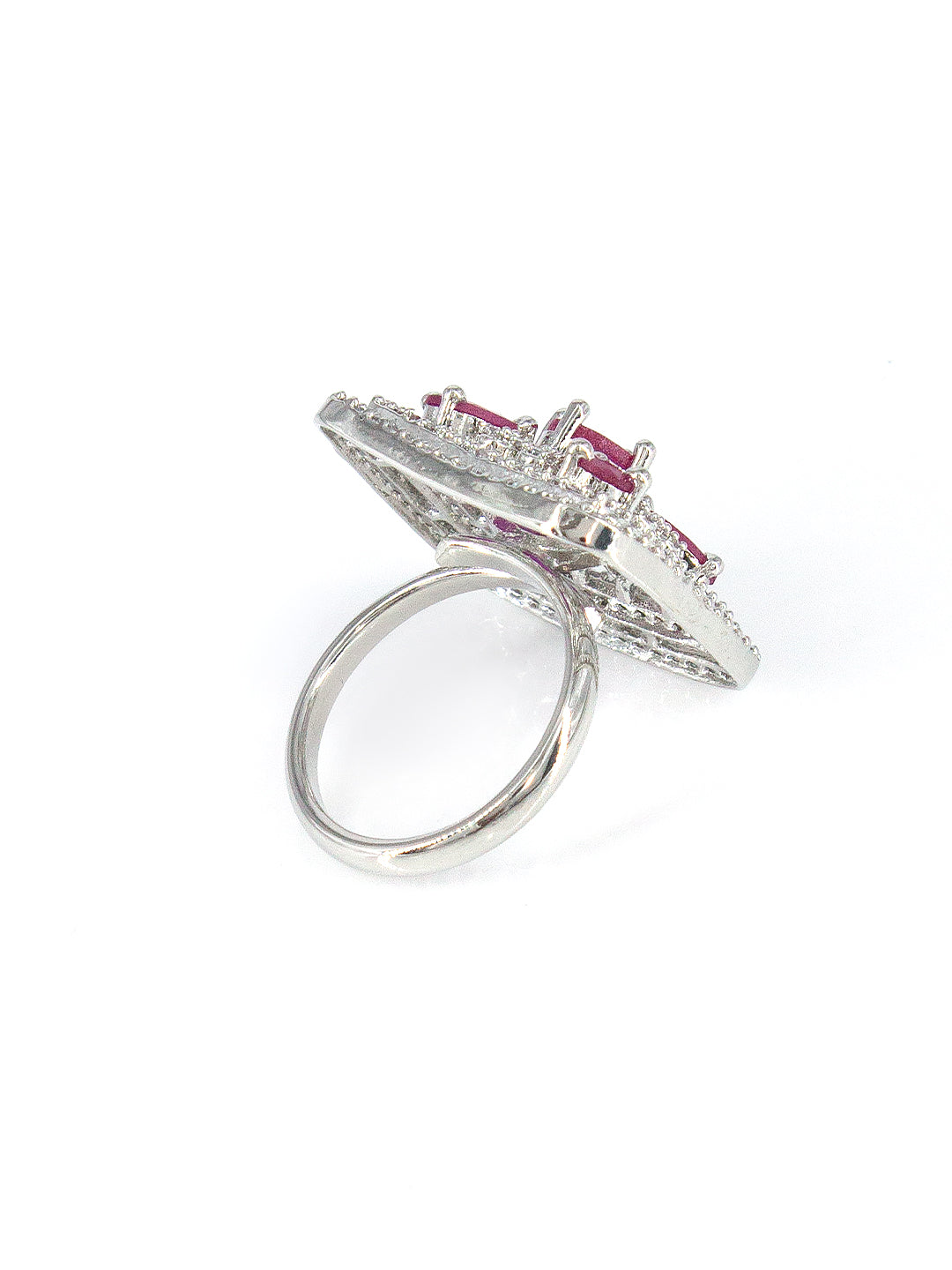 Silver-Plated American-Diamond Studded Adjustable Finger Ring