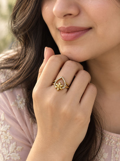 22K Gold Plated AD Finger Ring for Women