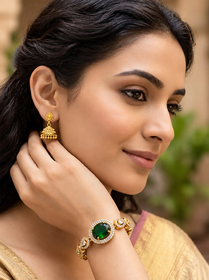 Antique Gold Plated Green AD Adjustable Bracelet for Women