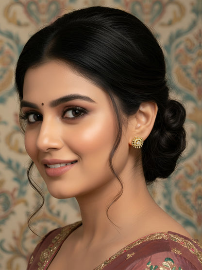 Gold Plated AD Square Stud Earrings for Women