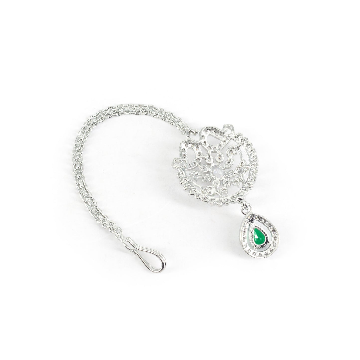 Rhodium Plated Green AD Maang Tikka for Women