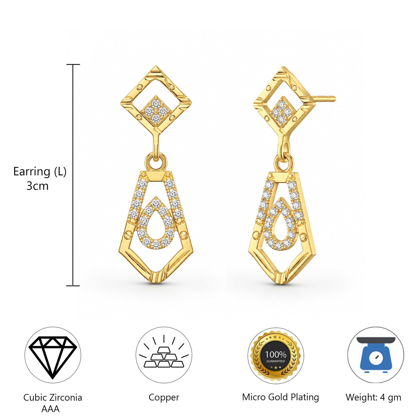 Micro Gold Plated AD Drop Earrings for Women