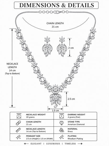 Silver Plated AD Floral Jewellery Set for Women