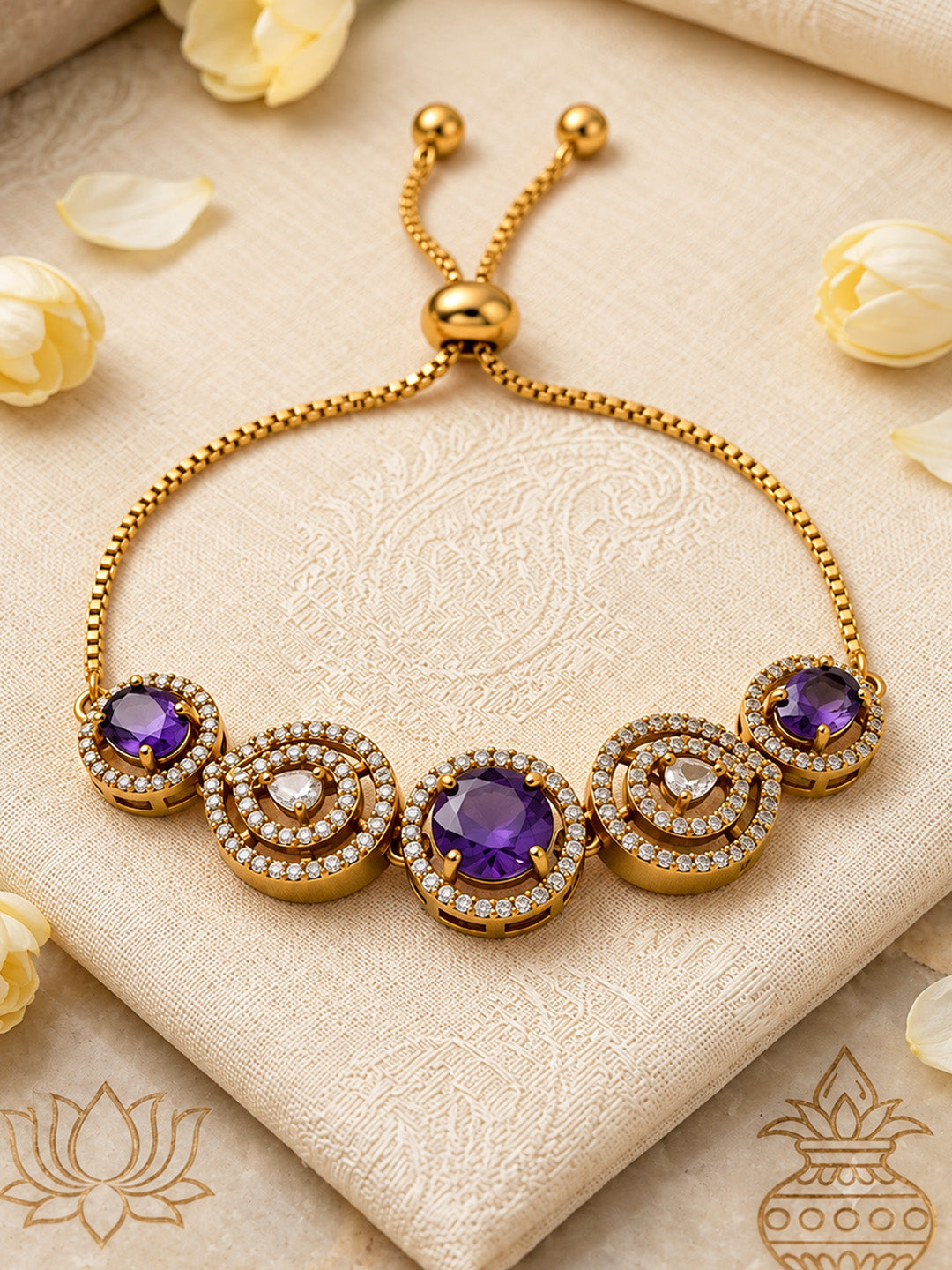 Antique Gold Plated Purple AD Bracelet for Women