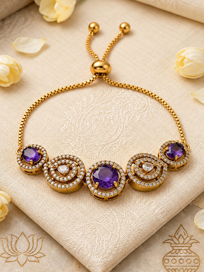Antique Gold Plated Purple AD Bracelet for Women