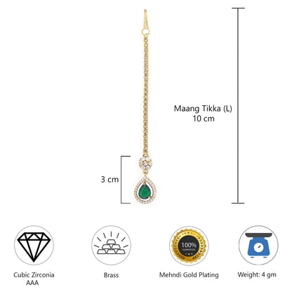 Gold Plated Green AD Maang Tikka for Women