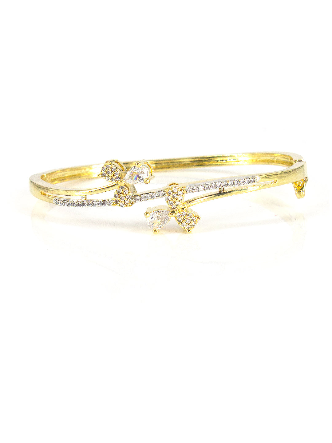 Gold Plated White AD Minimal Cuff Bracelet For Women
