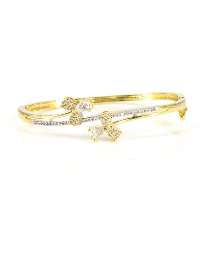 Gold Plated White AD Minimal Cuff Bracelet For Women