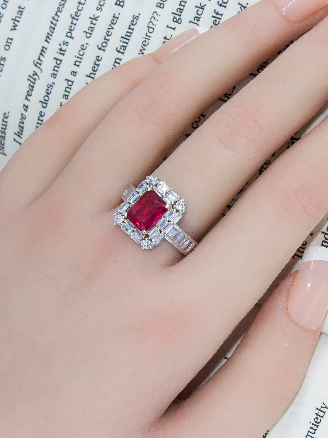 Silver Plated Red AD Adjustable Ring For Women