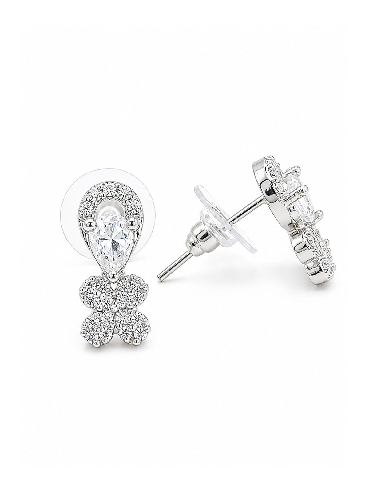 Rhodium Plated AD Stud Earrings for Women