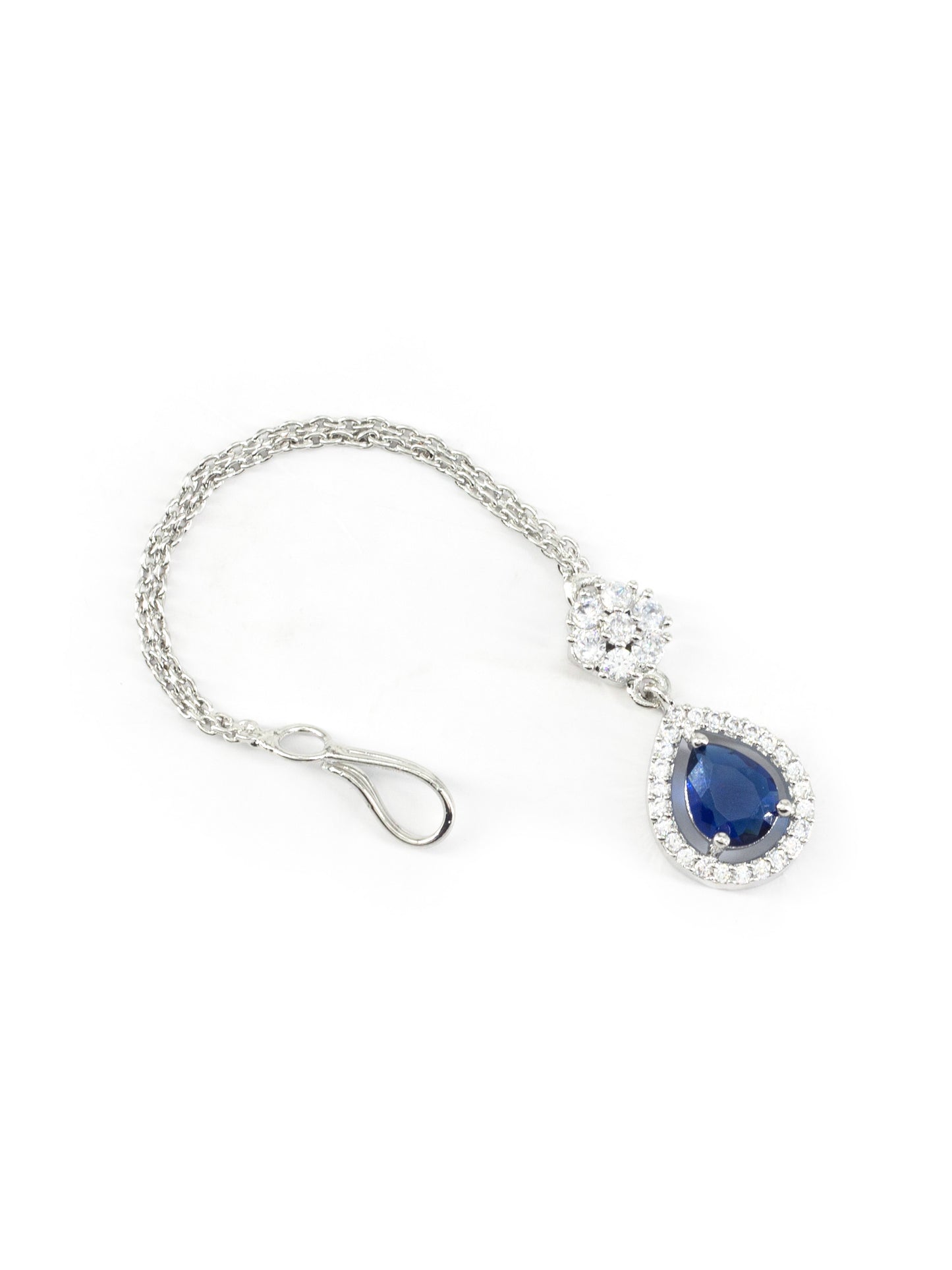 Silver Plated Blue AD Teardrop Maang Tikka for Women