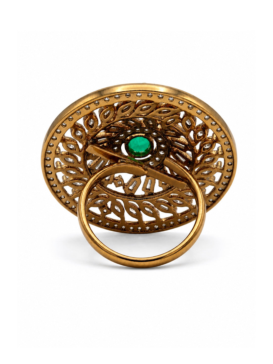 Antique Gold Plated Green AD Finger Ring for Women