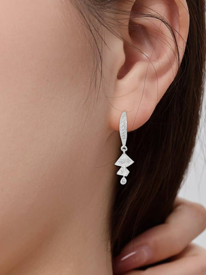 Silver Plated American Diamond Tringle Layered Drop Earring.