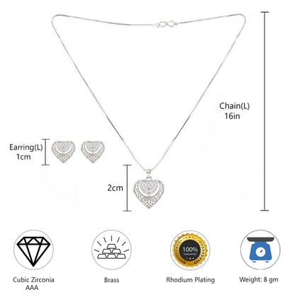 Silver Plated AD Heart Pendant Set for Women