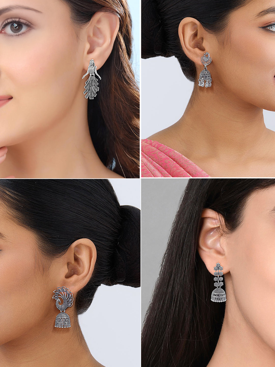 Set of 4 Floral, Peacock & Doll Jhumki Earrings