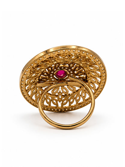 Antique Gold Plated Red AD Finger Ring for Women