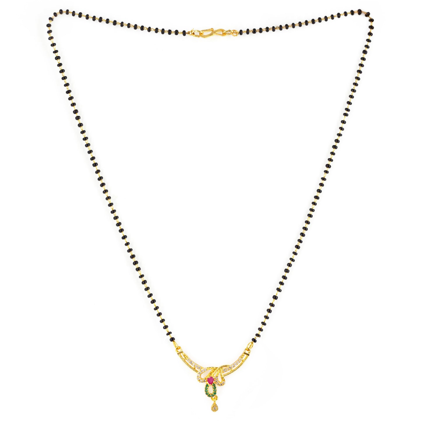 Gold Plated Red & Green AD Mangalsutra For Women