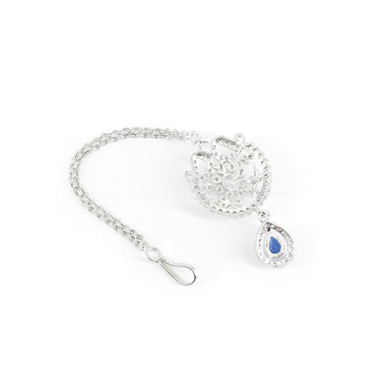 Silver Plated Blue AD Floral Maang Tikka for Women