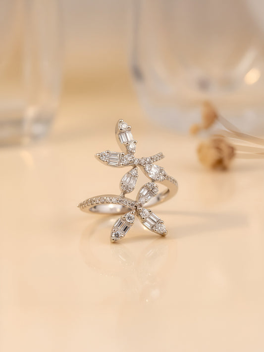 Rhodium Plated American Diamond Adjustable Ring for Women